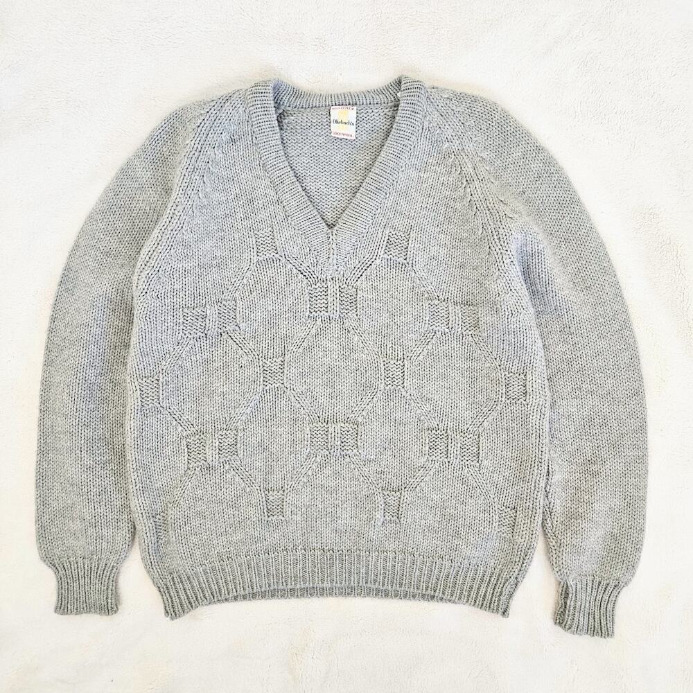 VTG 100% Wool Cable Knit V-neck Sweater Preppy Academia Made in Italy Size M